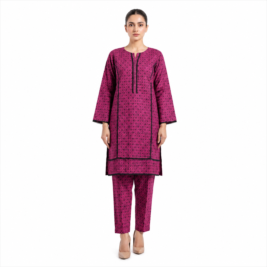Black Dahlia – Printed Shalwar Kameez with Lace